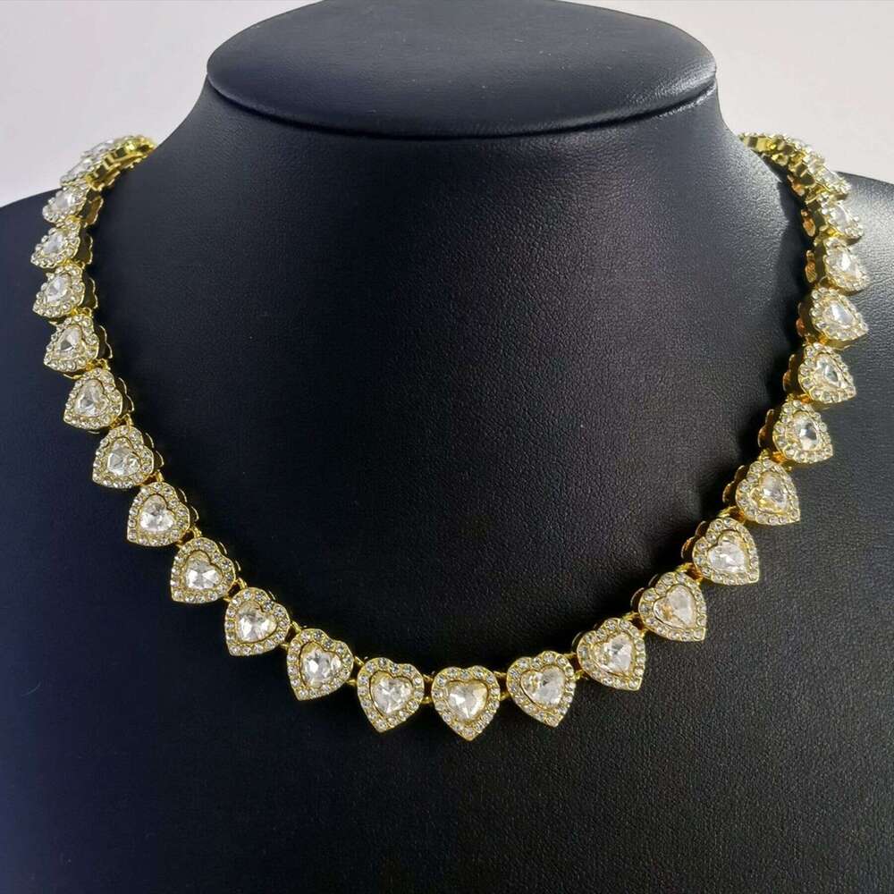 Hot Selling 11mm Heart Full Dia Cuban Chain Exaggerated Fashion Personality Creative Necklace