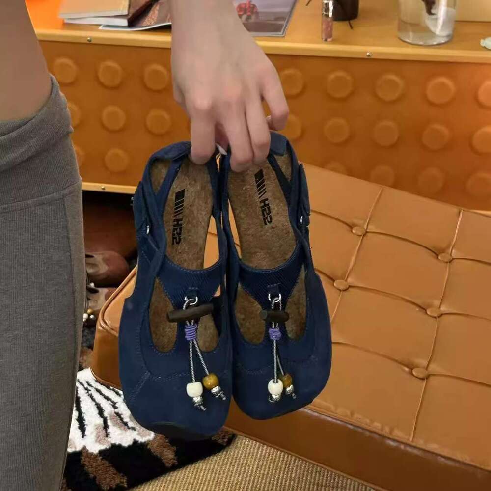 Cowhide Version~ Thick Sole Hidden Heel Casual Square Toe for Women Slip-On Shallow Mary Jane Sandals German Training Shoes