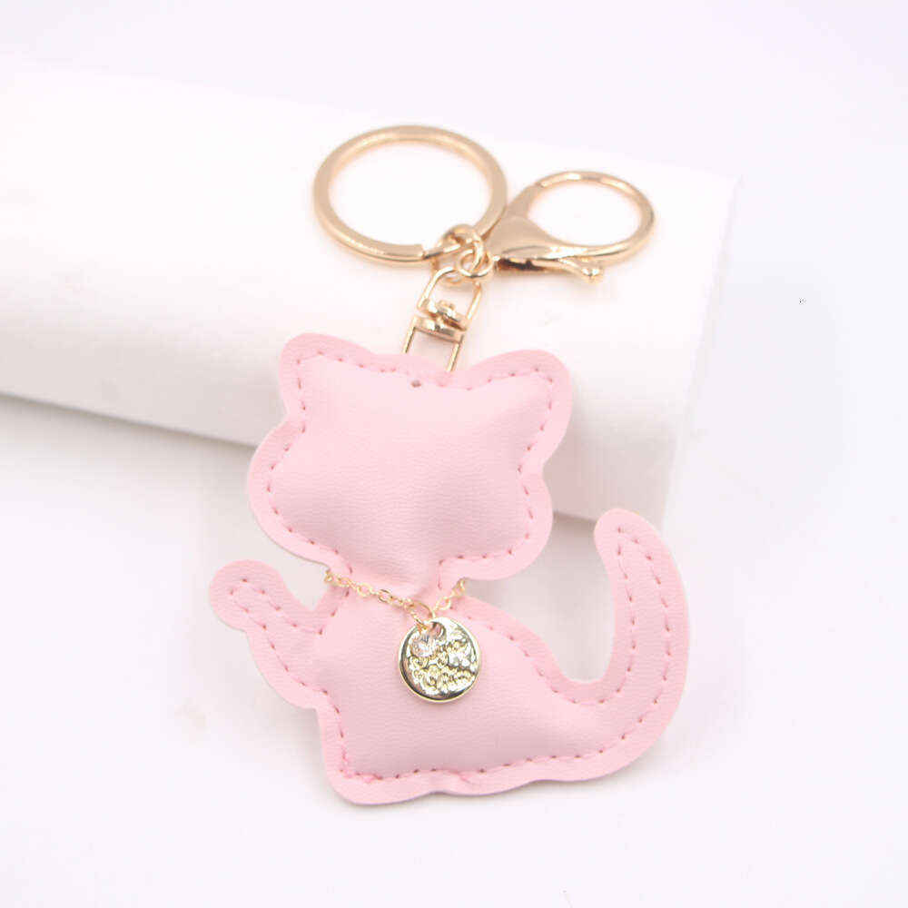 Trendy Lucky Cat Keychain - PU Leather Bag Charm & Car Accessory (12 Colors) Cute Fortune Cat Pendant for Purse/Wallet
