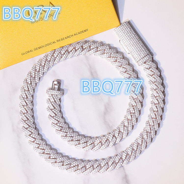 10mm 2Rows S925 Sterling Moissanite Diamond Hiphop Jewelry Cuban Link Chains