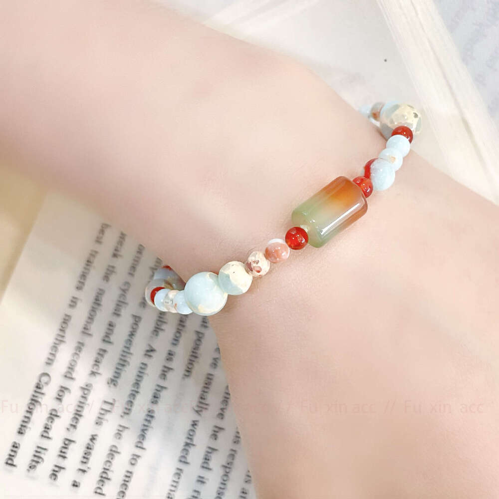 New Chinese Style Guofeng Shoushan Stone Red Green Tourmaline Agate Bracelet for Women, Light Niche Exquisite High-end Feel Jewelry 6d5