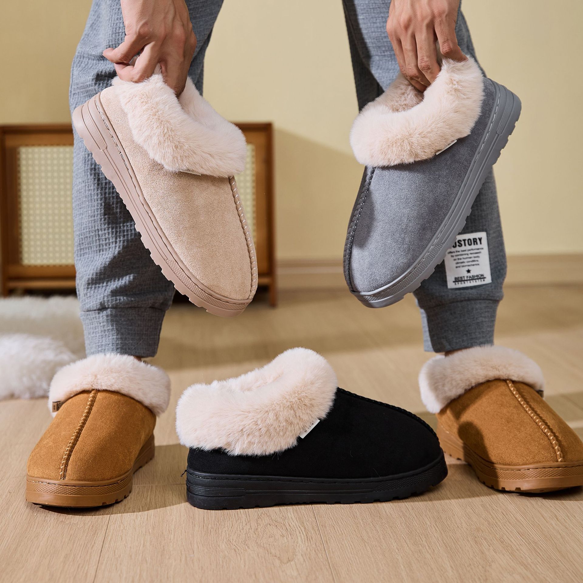 Thick-soled Ankle Snow Boots with Plush Lining Winter Couples' Shoes for Both Outdoor Activities & Home Non-slip Casual Cotton Slippers 2025
