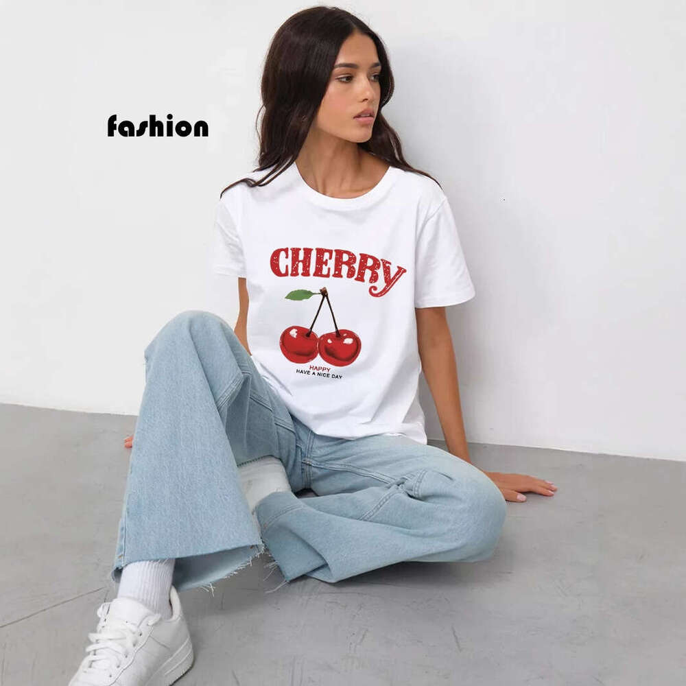 Ins Style Letter Print T-Shirt For Women Summer Versatile Loose Round Neck Pure Cotton Short Sleeve Top B5 h6