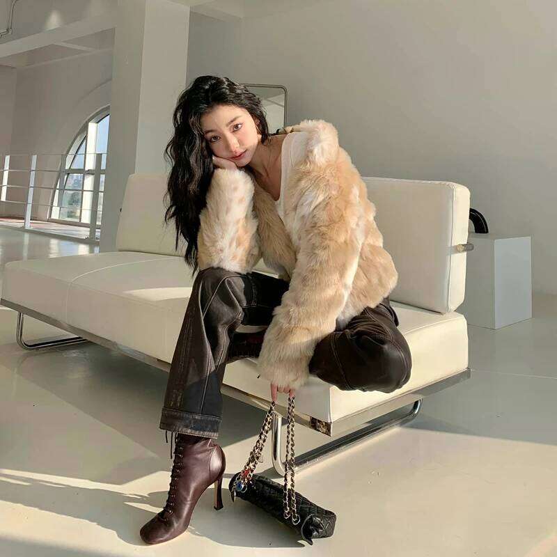 Mink Faux For Women Thick Warm Spotted Leopard Printed Vintage Short Fluffy Jacket Eco Fur Coat Winter Overcoat Female