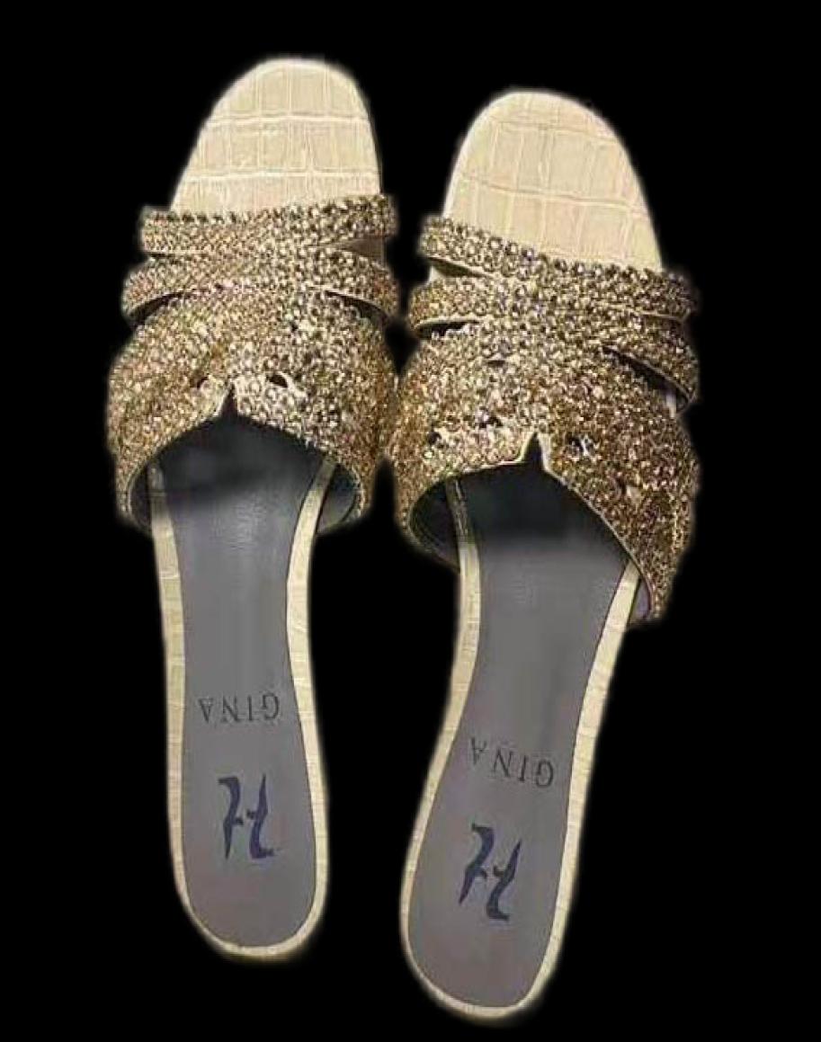 Brand new women039s slipper sandal shoes gina ladies flats heels sandal shoes with diamond high quality 3535424