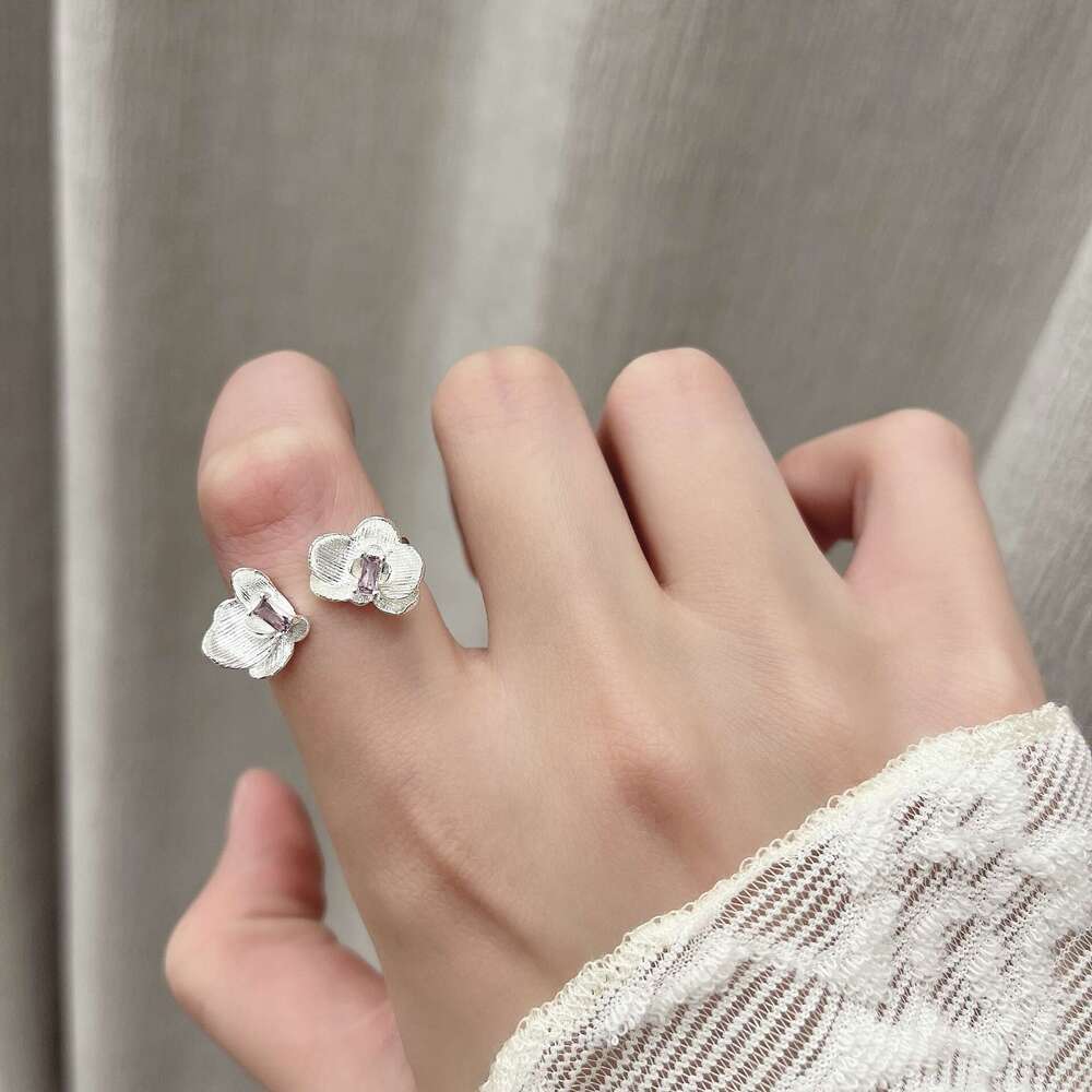 Purple Zircon Iris Double Three-Dimensional Cool Sense Light Luxury National Style Open 2025 Spring New Ring d4b