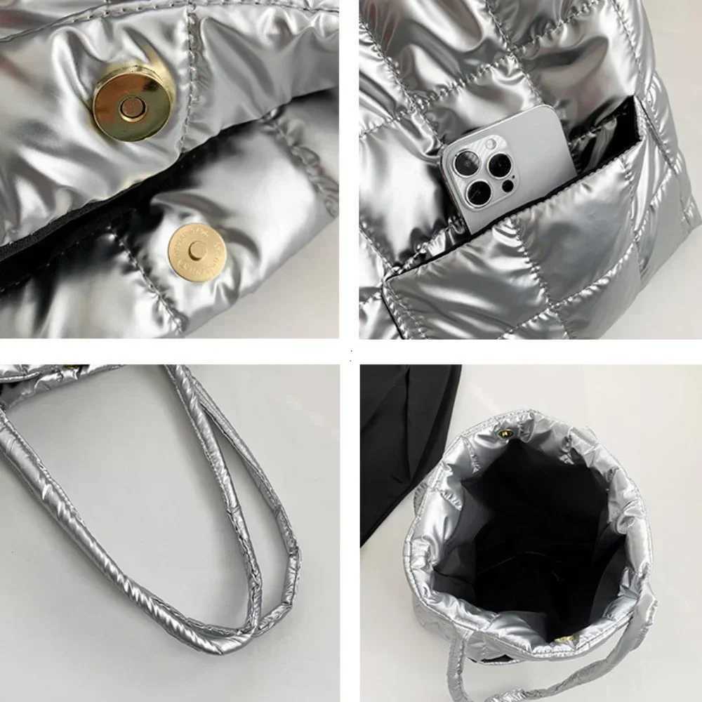 Trendy Soft Down Cotton Padded Shoulder Bag Fem Creative Puffer Tote Bag Lightweight Low Shopper Bag for Autumn and Winter Y250730
