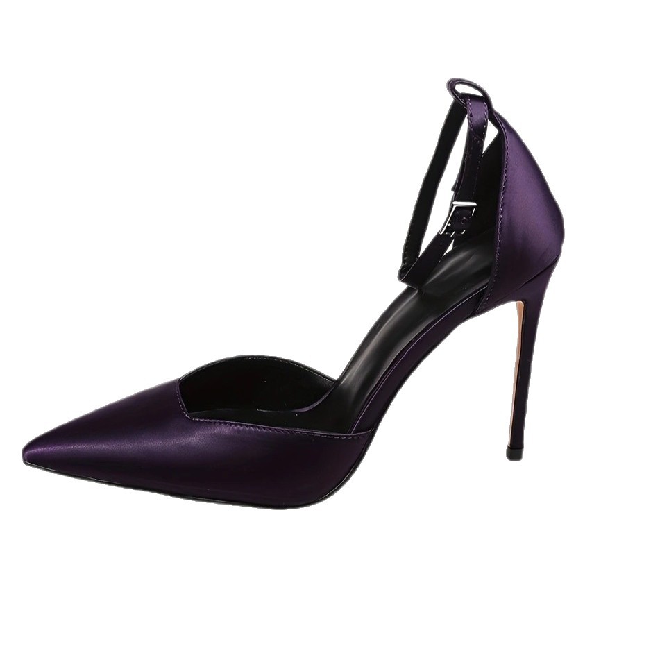 2025 New Women's Purple Satin Crystal Stiletto Sandals - 8cm/10cm Ultra High Heel Pointed Toe Dress Sandals
