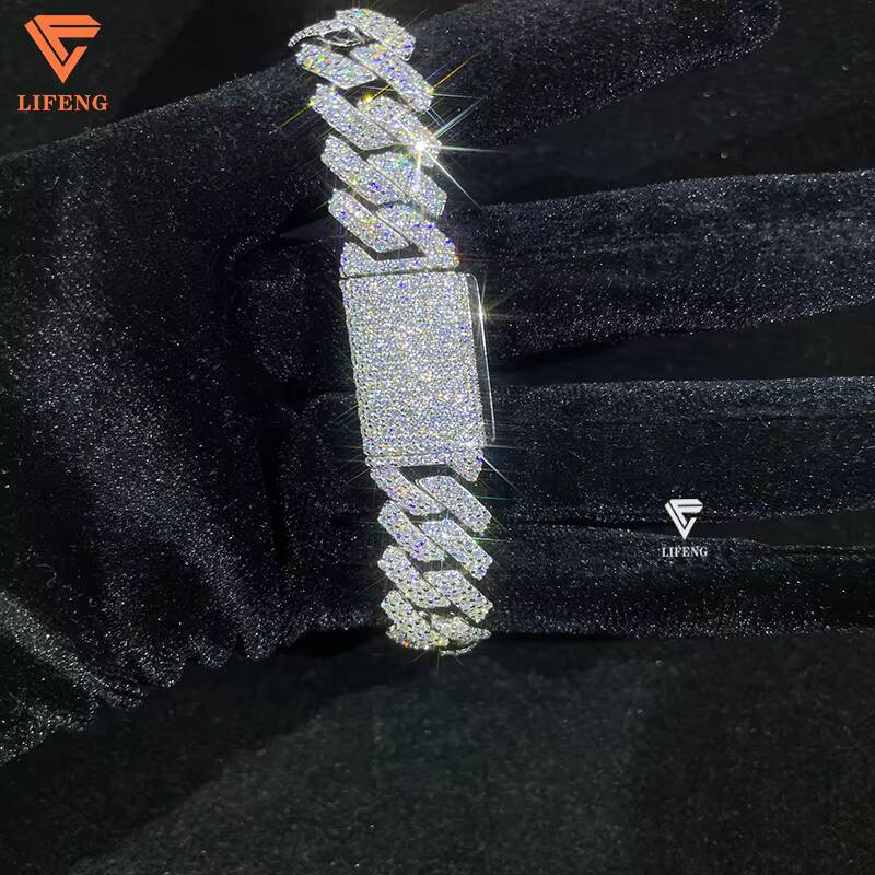 12mm 2Row 925 Silver Cuban Bracelet Hot Sale Moissanite Diamond Miami Bracelet Hip Hop Jewelry Pass Diamond Tester
