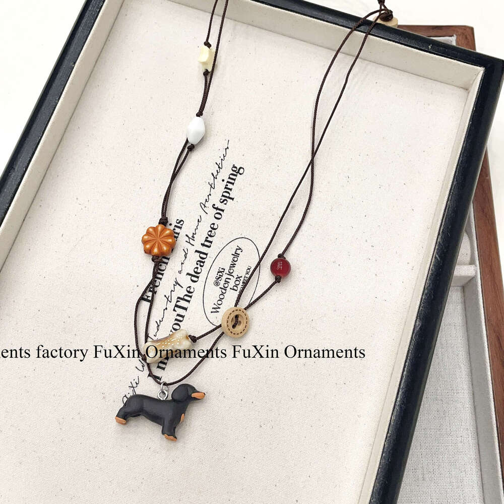 Niche Design Handmade Dachshund Dog Necklace Trendy Versatile Cute Layered Unique Temperament Sweater Chain for Women 001