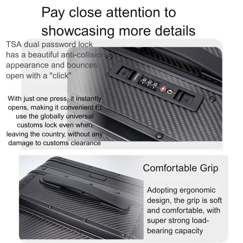 Premium Carbon Fiber Luggage Compartment for Women - Aluminum Frame Suitcase with Universal Wheels