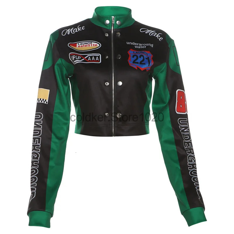 Women Fashion Hipster Pu Leather Jacket Y2K Letter Printed Motorcycle Jackets Spring Autumn SingleBreasted Casual Coat 250730