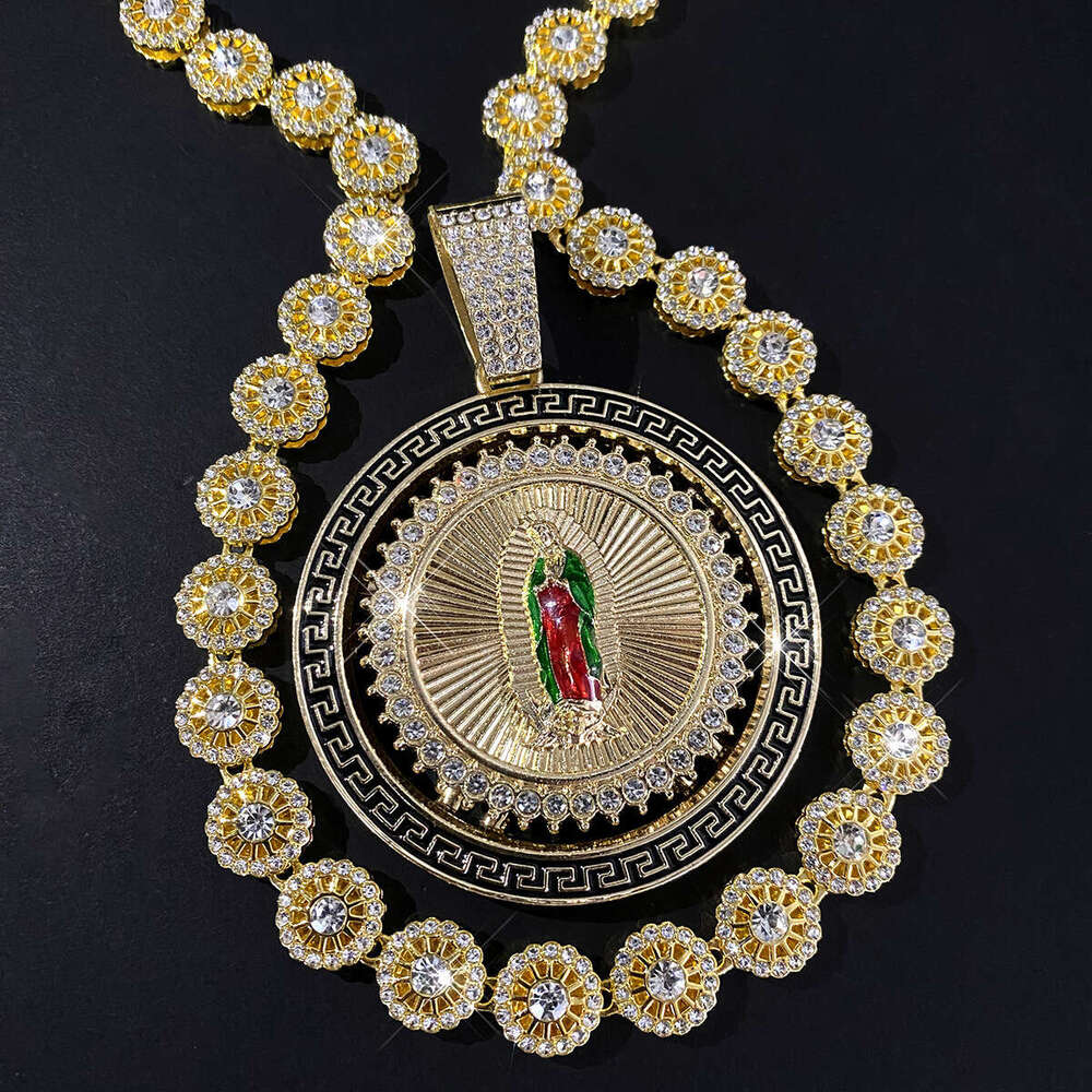 New Full Dia for Men Hip Hop Style Pendant Necklace Alloy Religious Rotating Cuban Chain