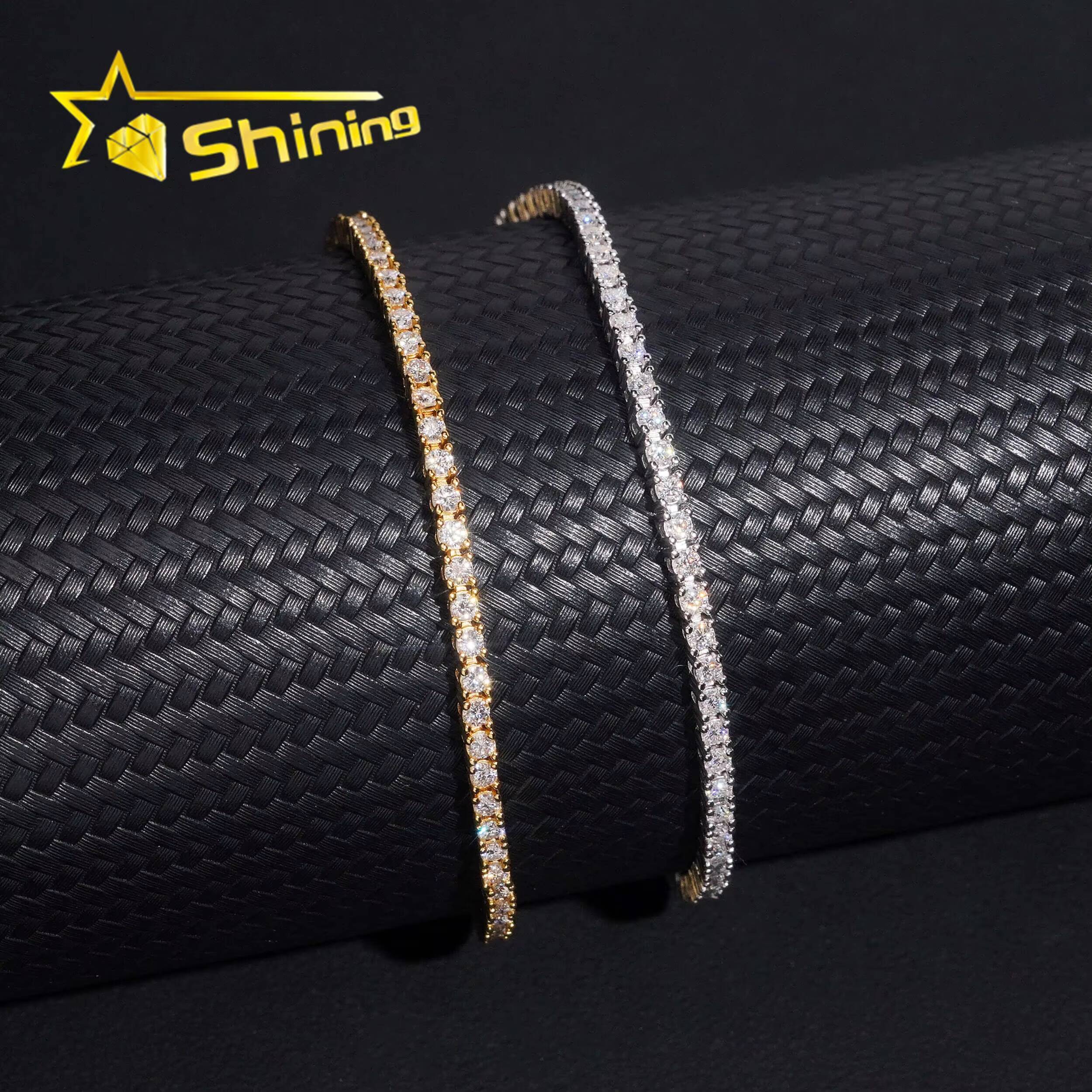 Local Stock Fast Shipping High Quality 925 Silver 2mm VVS Moissanite Diamond Tennis Chain Bracelet