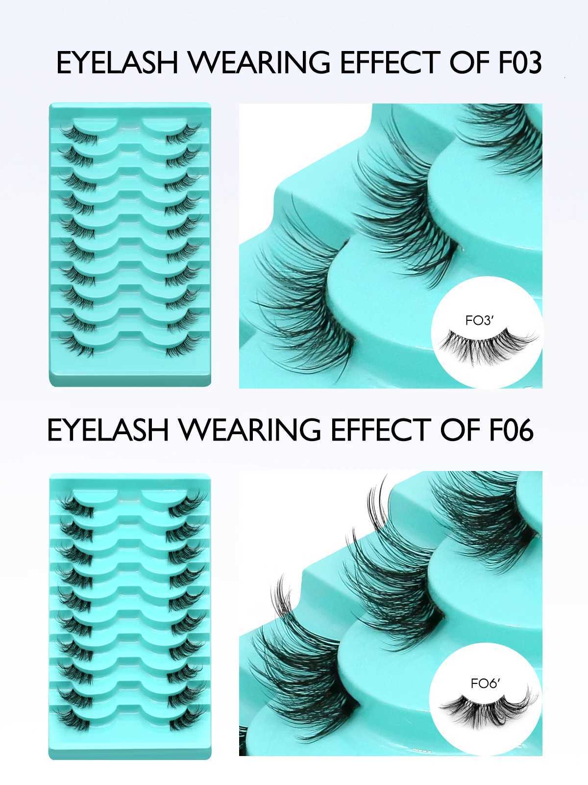 RNNEYA Half Eyelashes Natural Long Clear Band Lashes Natural Look Winged End Eye Elongated Lashes Cat Eye Lashes Z250730