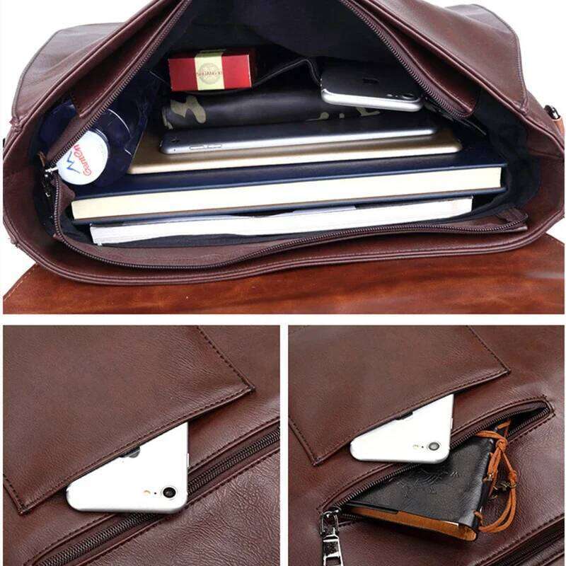 OLOEY Retro Fashion PU Leather Crossbody Handbag Briefcases Laptop Bag Men Shoulder Messenger Bags
