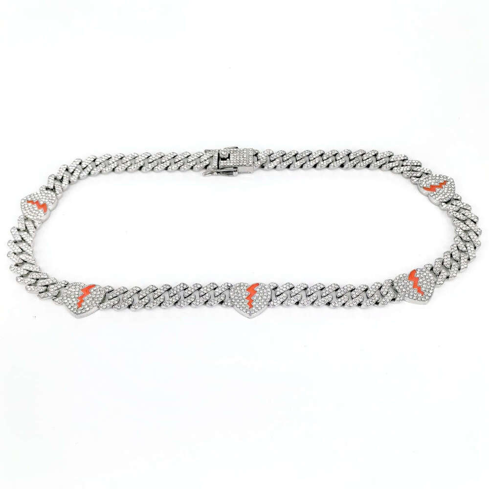 Men's Cuban Chain Personality Creative 12mm Heart Split Full Dia Alloy Necklace Hip Hop Style Jewelry