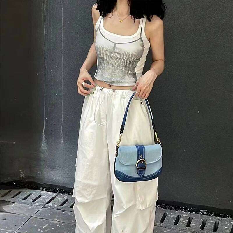 Denim Belt Design For Women Brand New Contrast Color Saddle Retro Versatile Blue Fashion Shoulder Messenger Bag