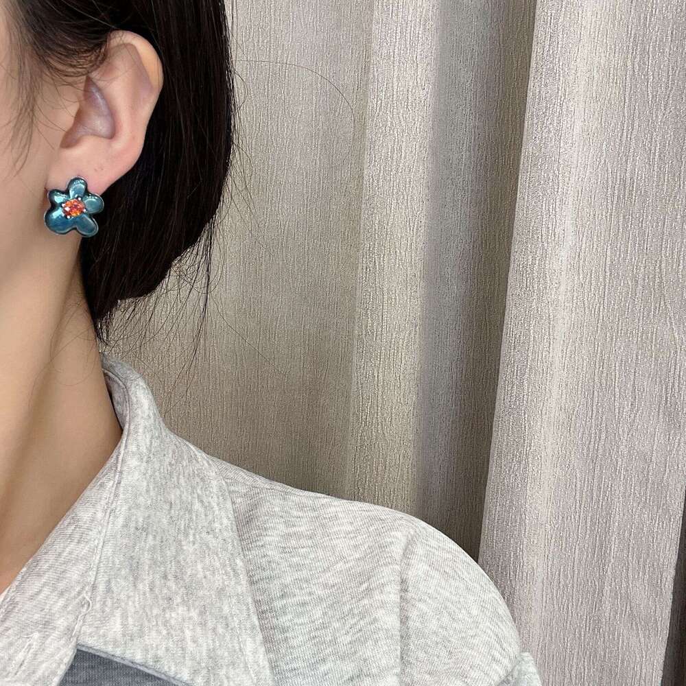 Korea Dongdaemun New Color-Block Flower Design Sense Forest Style Cute Sweet Fashion Earrings for Women 60b
