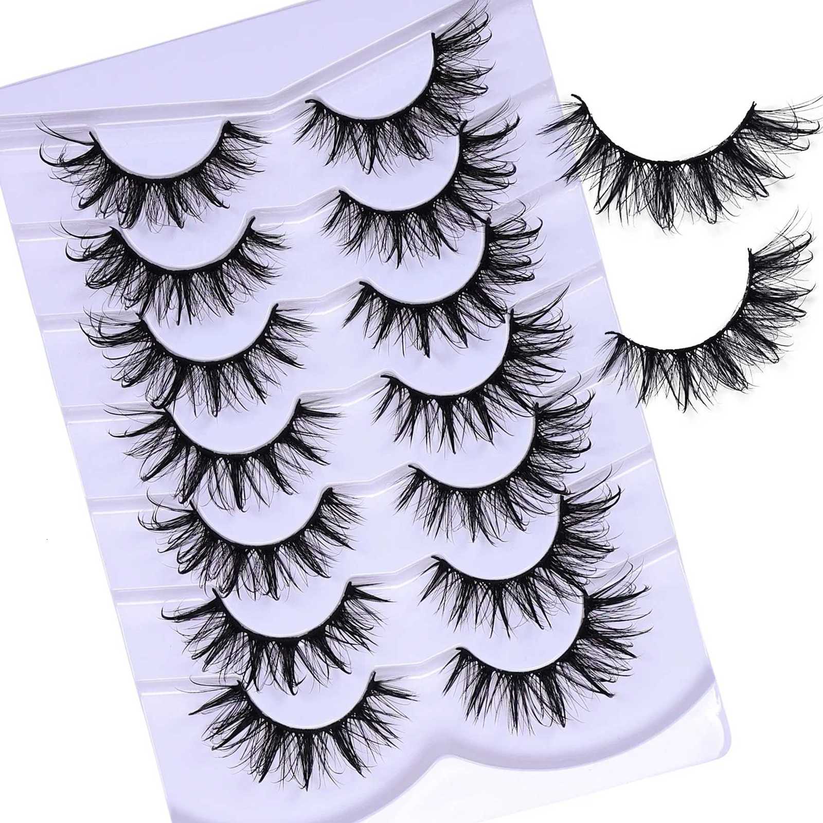7 Pairs Wet Look Manga Lash Wispy D Curl Lashes Fake Lash Fluffy Fairy Cat False Lashes Spiky Tips Dramatic Fake Eyelashes Z250730