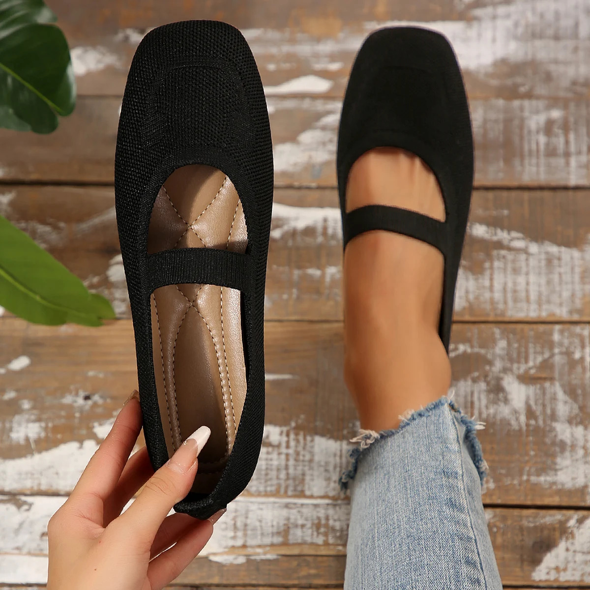 Women Pointed Flat Shoes 2024 Fashion Knitted Slip on Women Shoes Casual Comfortable Breathable Ballet Flat Loafers Shoes 250724
