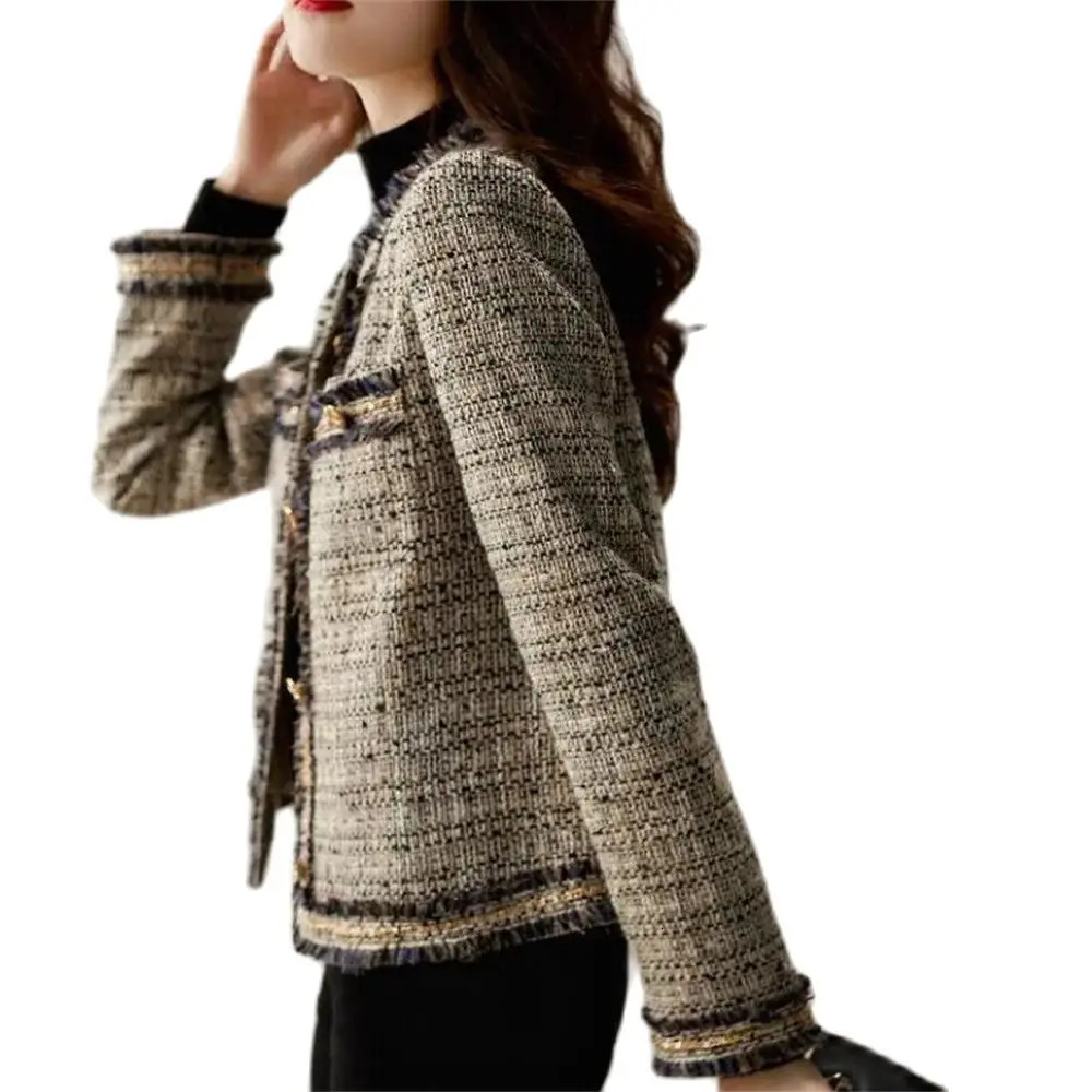 High Quality Small Fragrant Style Tweed Short Jacket Women Autumn Slim Outerwear Ladies Temperament Retroburrs Coat Tops 250730