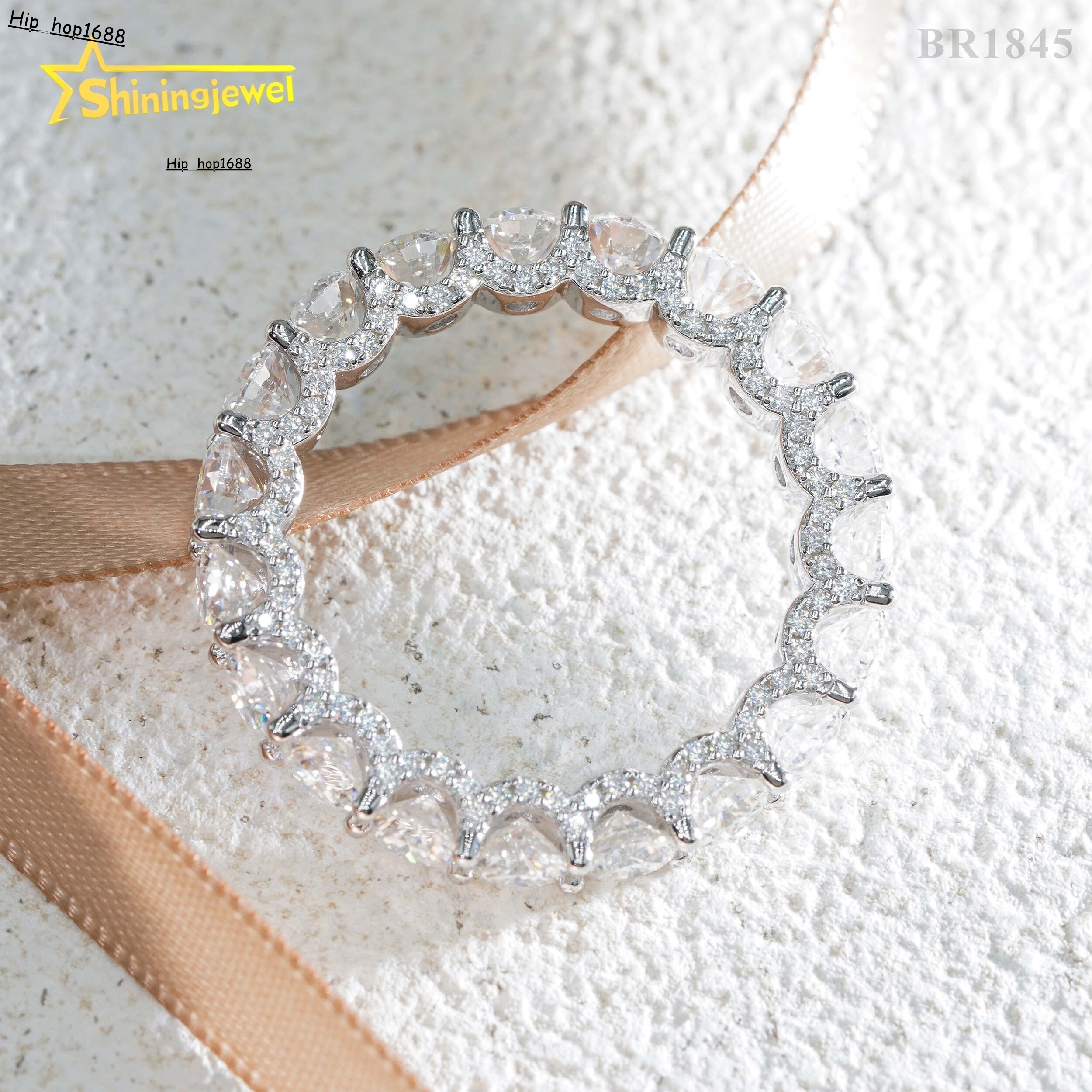 Shining Jewelry High Quality Iced Out Eternity Ring S925 Silver VVS Moissanite Wedding Band Ring for Women