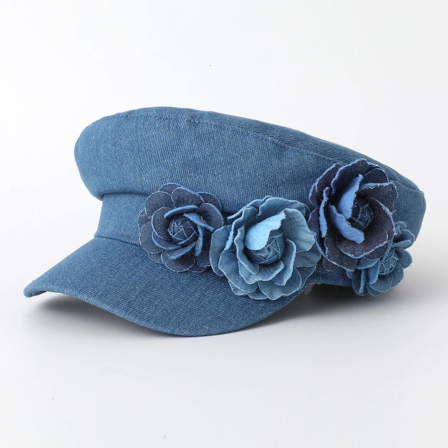Womens Denim Beret Fashion Ladies Trendy Flat Top Captain Military Caps 250729