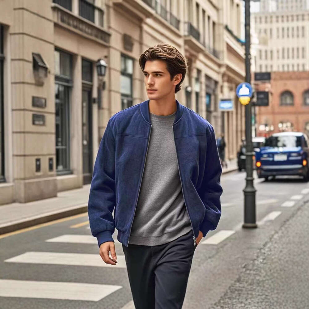 Autumn Winter Suede Velvet Stand Collar Male loose Zipper Cardigan Coat Trendy fashion Men Jacket