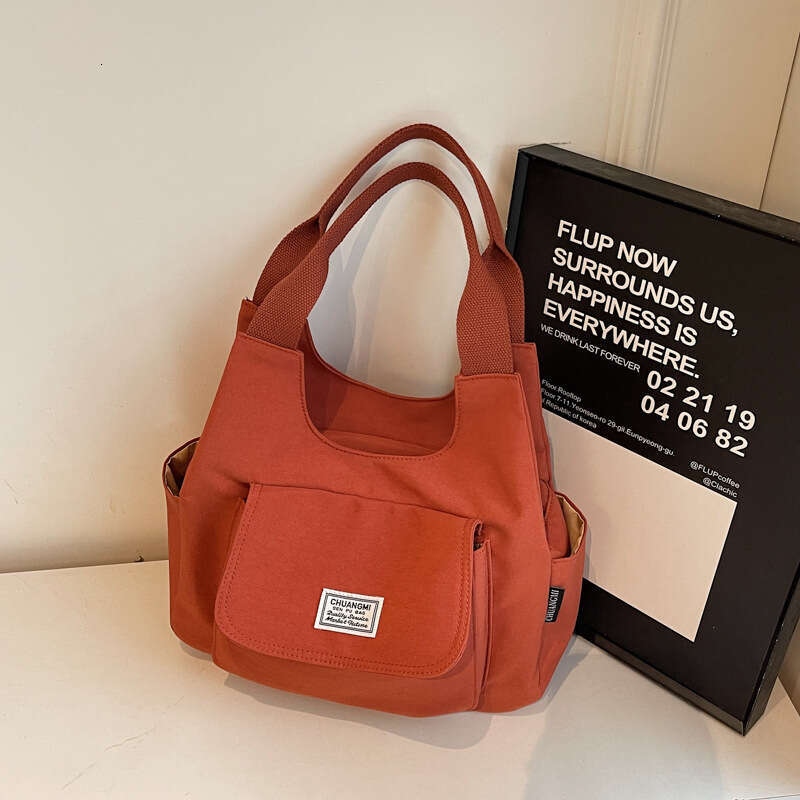 Commuting Ins Niche Design Handheld Canvas Simple Solid Color Casual Versatile Tote Bag for Women