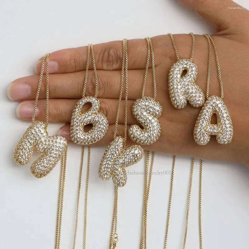 Pendant Necklaces Sparkly CZ Zircon Letter Initial Necklace For Women Box Chain Gold Plated Balloon Bubble A-Z Neckalces Jewelry Gift