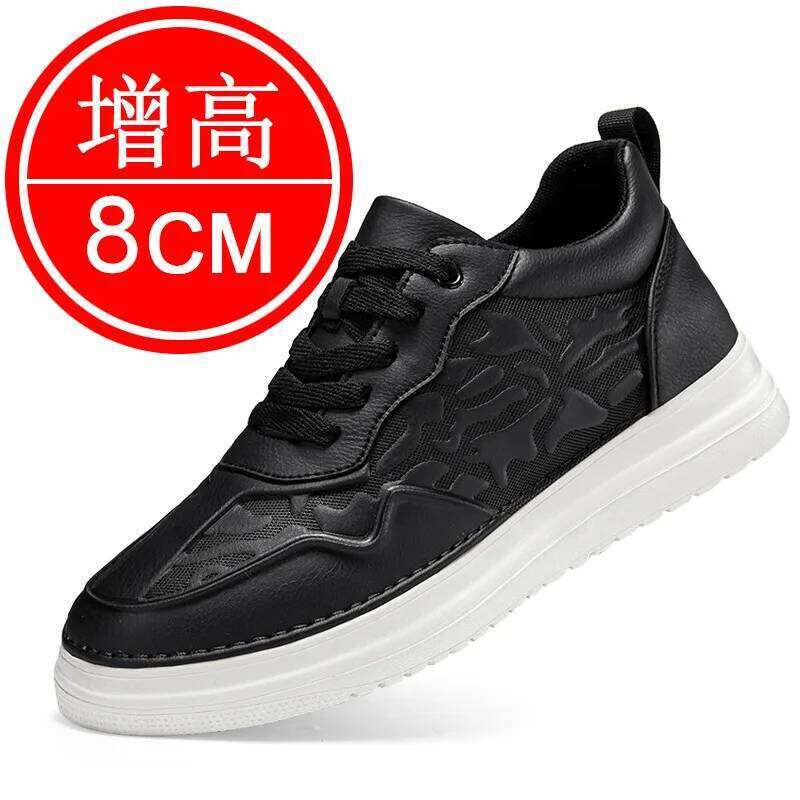for Men 8cm Height Increase White Sneakers Mens Elevator Invisible Elevate Taller Lift Leather Shoes