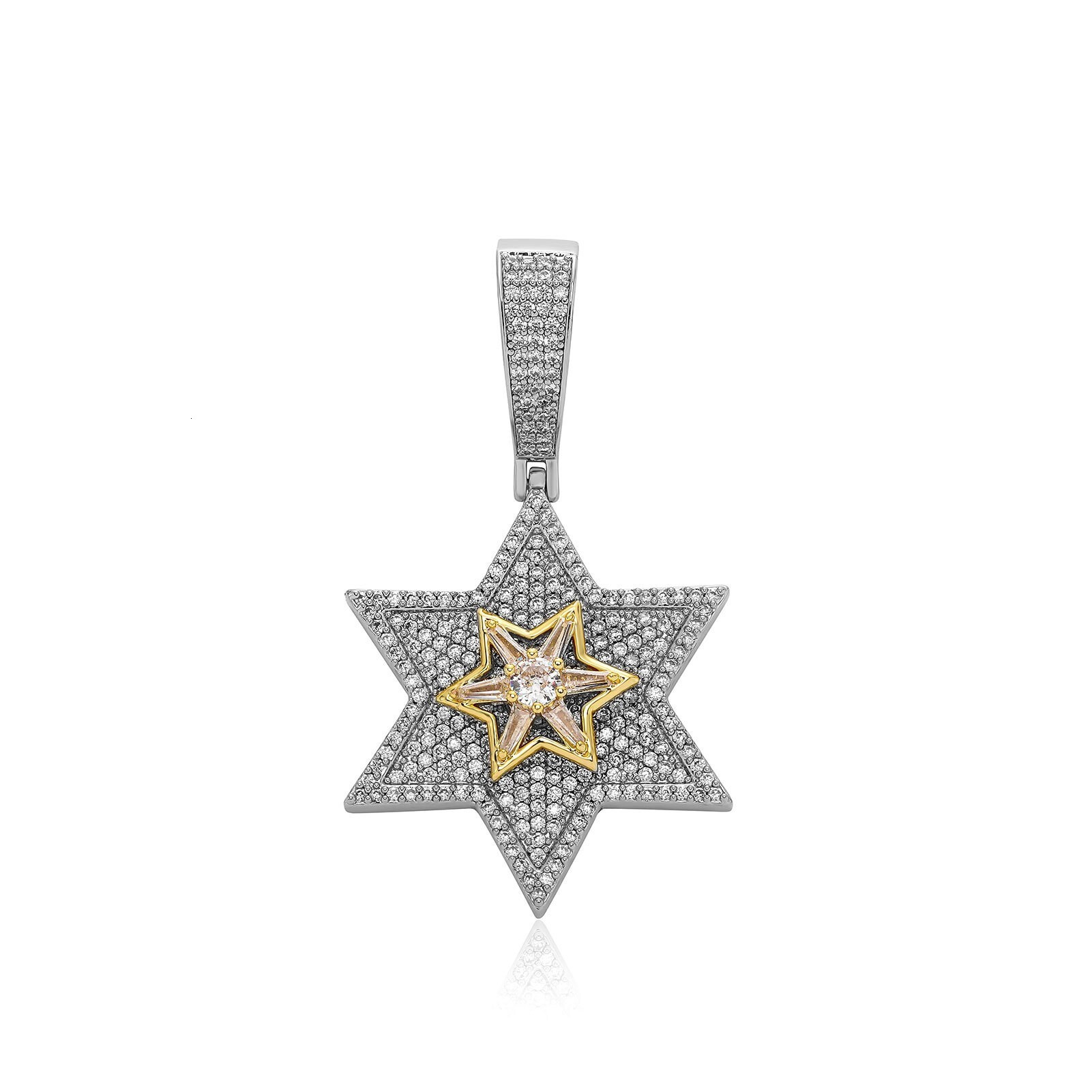 Top Quality Bling Rotate Star Cross Pendant Necklace For Men Hip-Hop Full Iced Out Cubic Zirconia Hexagonal Star Meteor Rotating Charm Jewelries Acces
