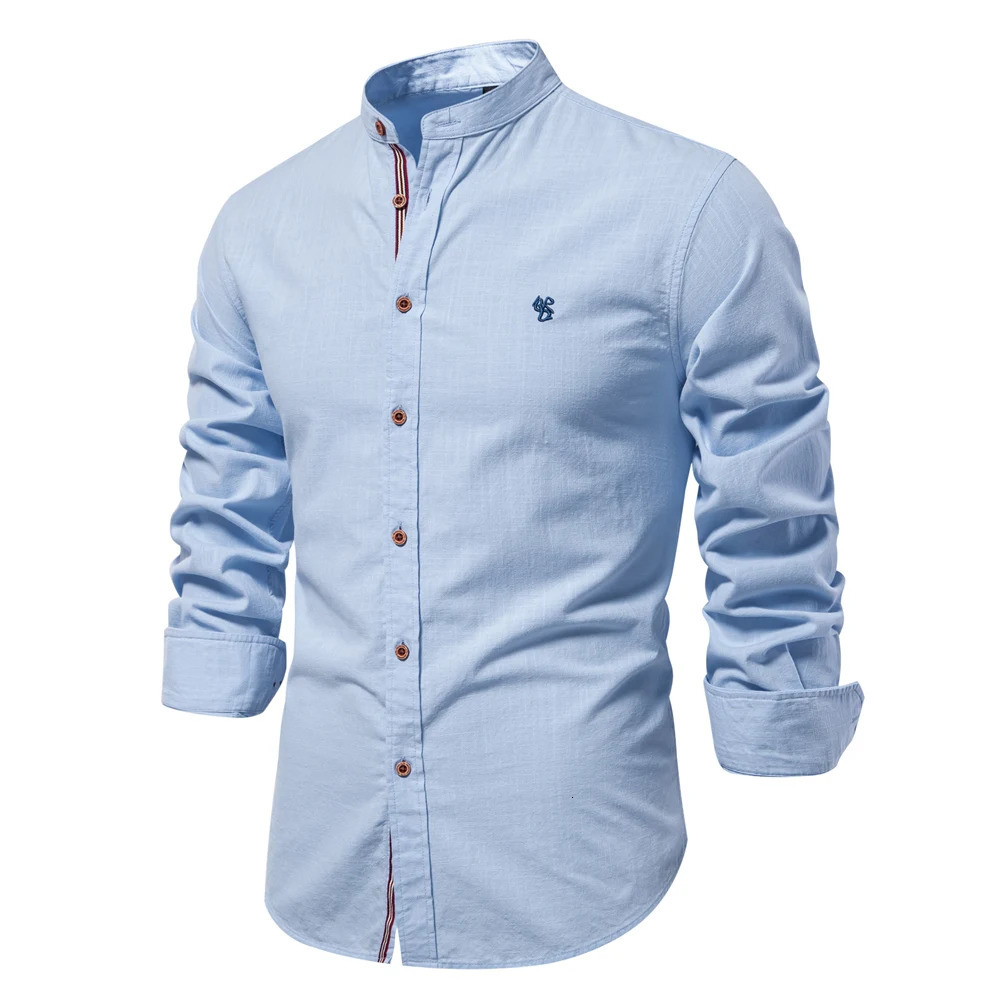 100% Cotton Social Shirt for Men Solid Color Long Sleeve High Quality Spring Stand Casual Mens Shirts 250729