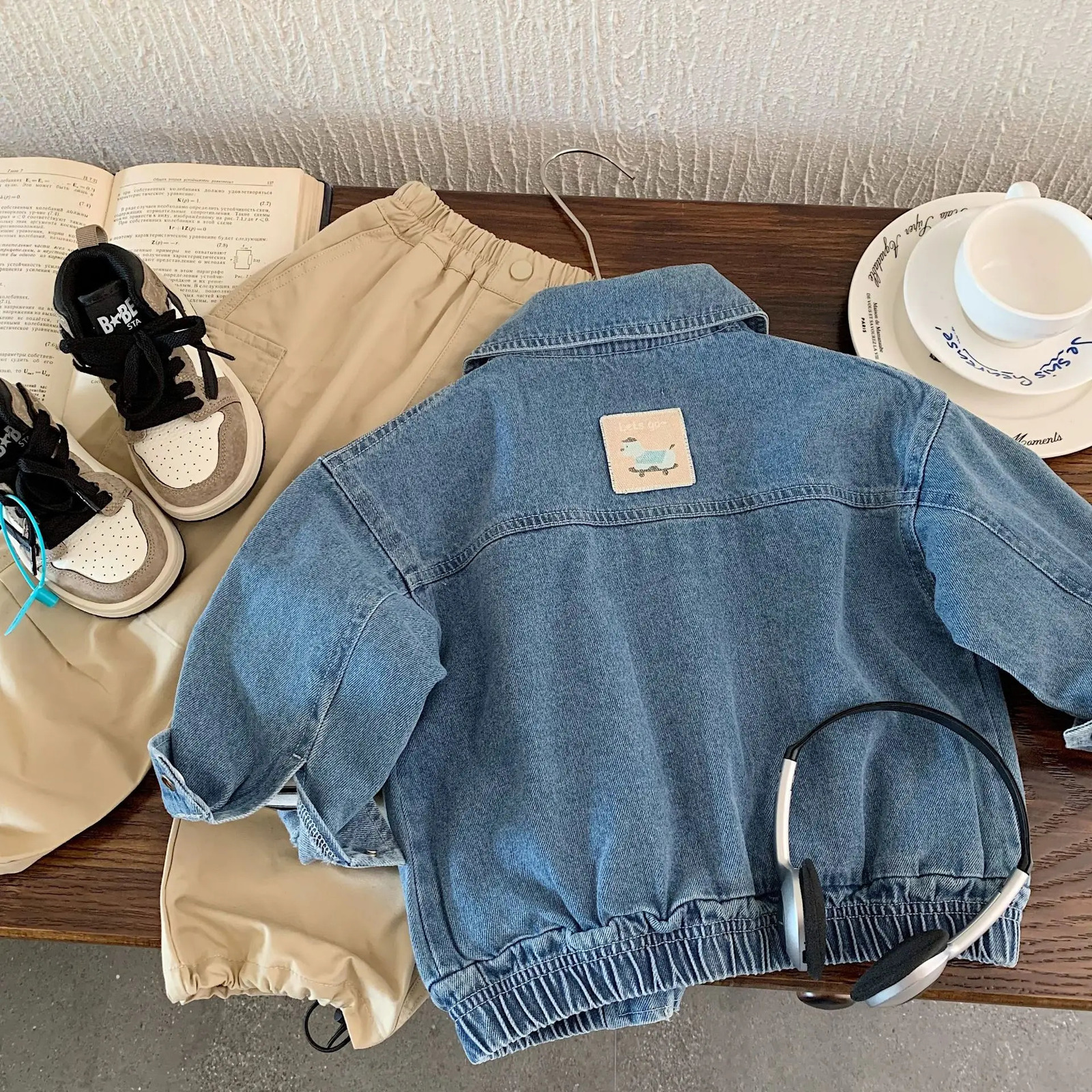 Baby Boys Autumn Denim Coats Cartoon Printed Zipper Toddler Boys Outerwear Turn Down Collar Long Sleeves Kids Baby Boy Jacket 250729