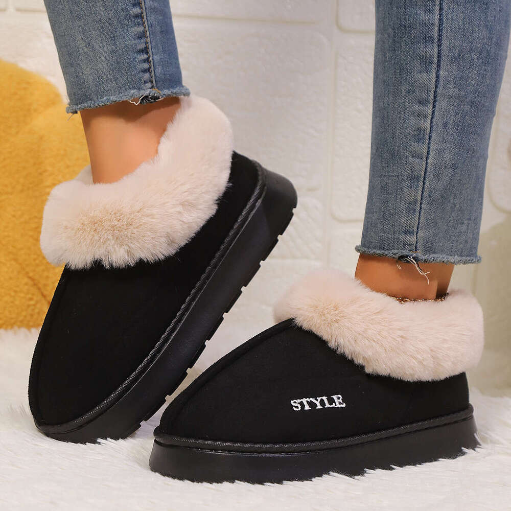 Women's Autumn Winter, and Outdoor Non-Slip Cotton Slippers, Warm Plush Indoor Home Thick Sole Slippers for Women