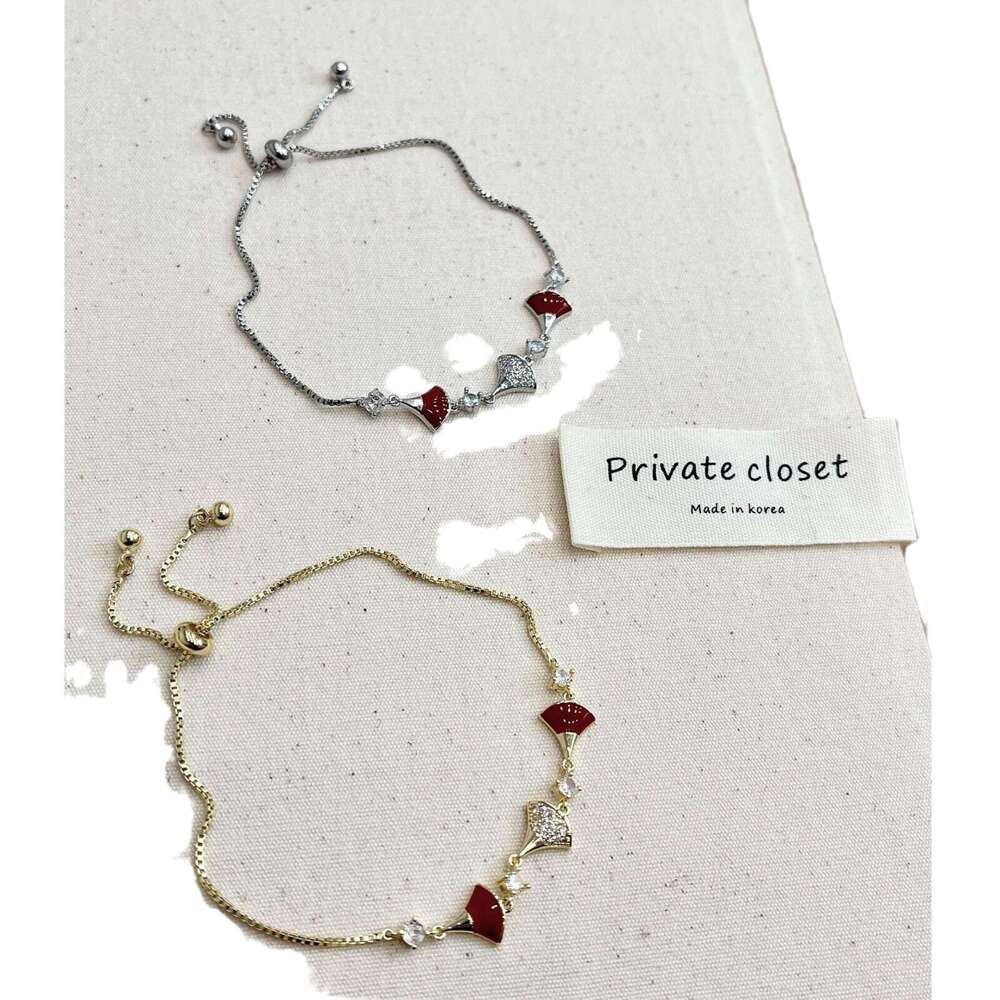 Autumn Winter Ancora Red Inlaid Dia Fan-shaped Oil Drop Mini Dress Pull-out Bracelet for Women Light Niche Exquisite Jewelry fa6