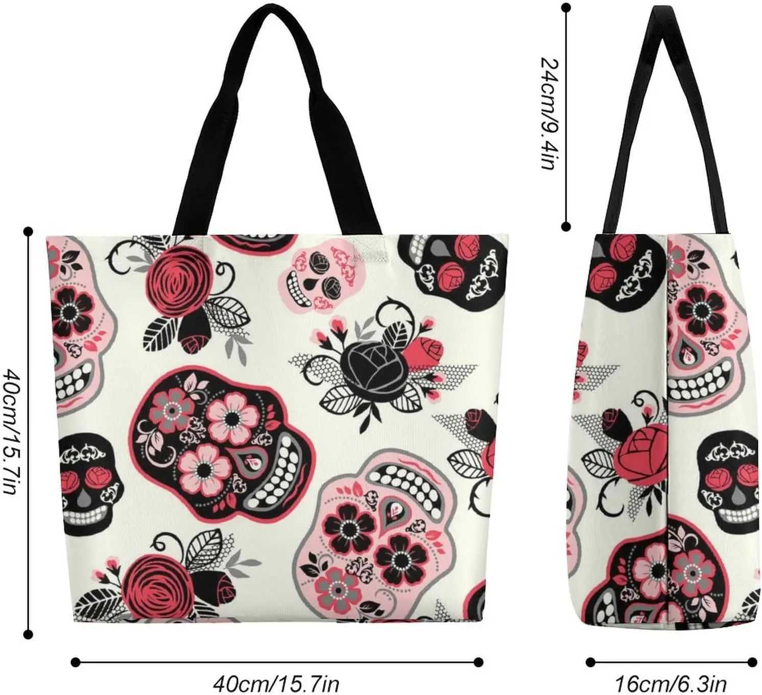Women Soft Handbag Large Capacity Fashion Beach Tote Shoulder Bag Dia De Los Muertos Day Of The Dead Skull Floral G250729