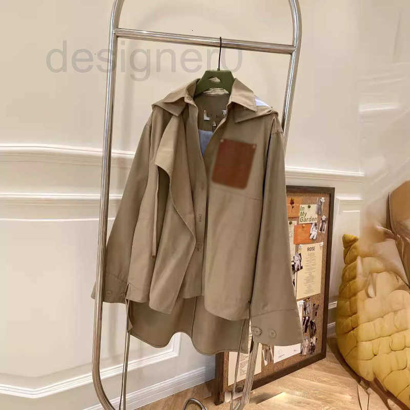 Women's Trench Coats designer early autumn new niche design leather label letter embellishment hooded loose and fashionable style trench coat W9CH