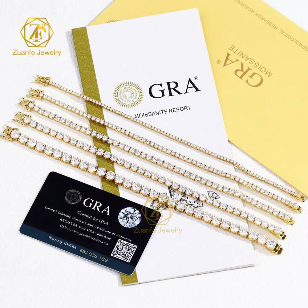 2025 New 2mm 3mm 4mm Round Gra Vvs 925 Sterling Silver Diamond Moissanite Tennis Chain Bracelet for Women