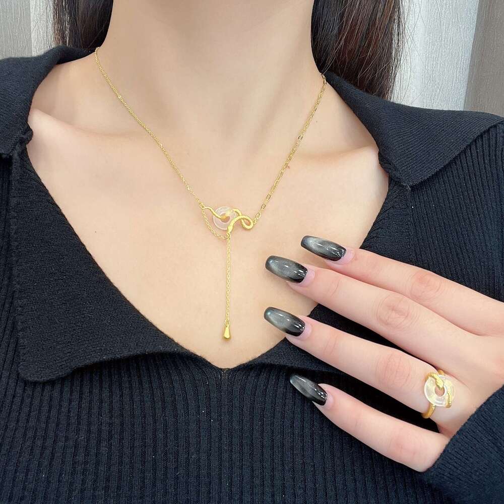 Sier Peace Buckle Necklace Autumn Winter Simple Versatile Unique Exquisite Snake Zodiac Year Clavicle Chain for Women 392