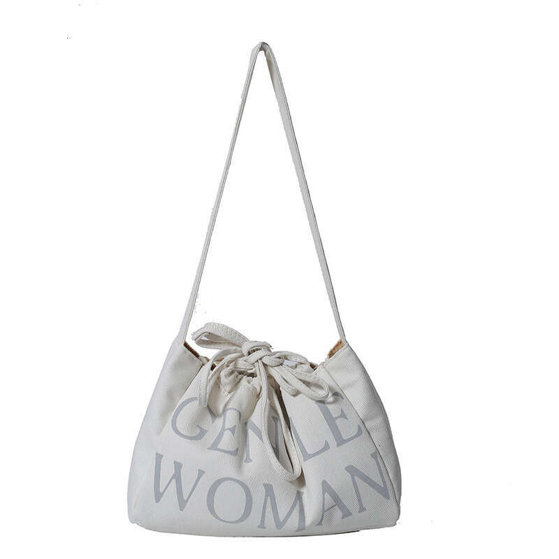 Denim Canvas Women's 2024 New Student Design Sense Drawstring Tote Large Capacity Shoulder Bag