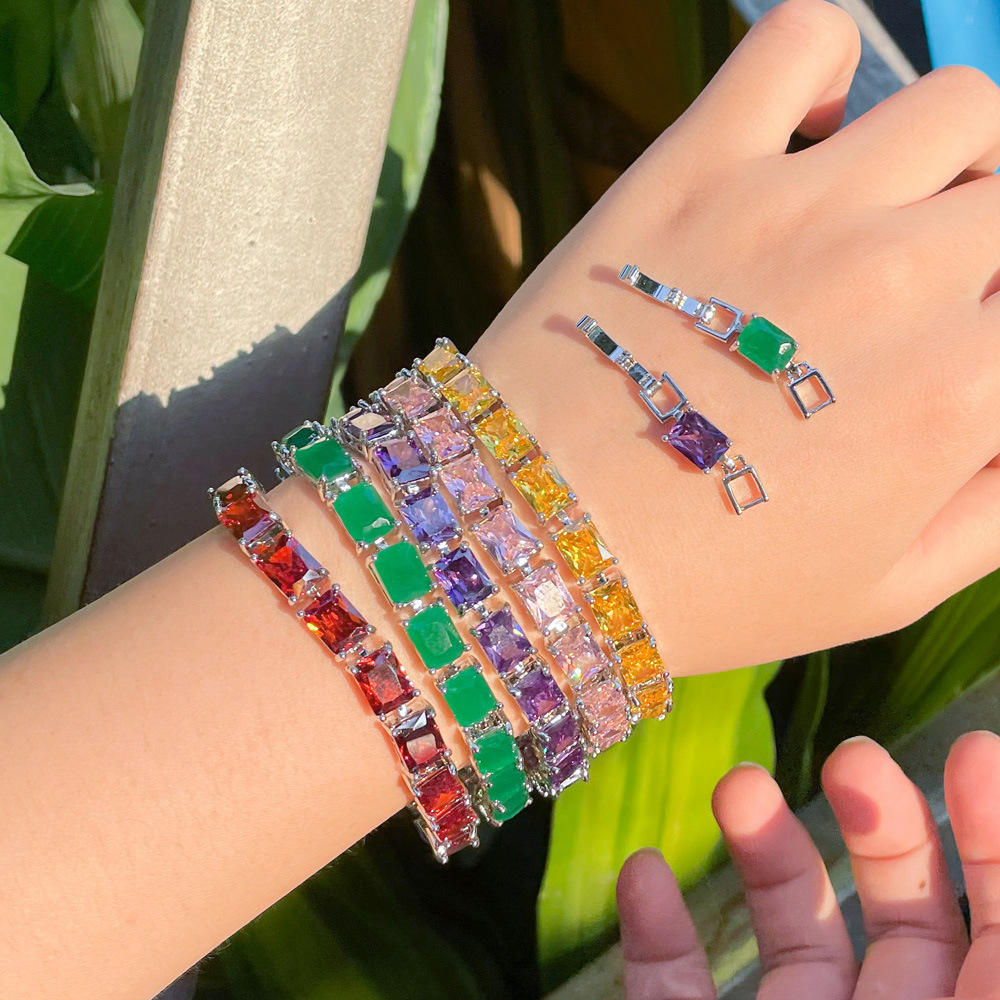 2025 Choucong Top Sell Women Fashion Jewelry 18K White Gold Fill Multi Color Princess Cut 5A Zircon CZ Diamond Elegant Lady Wedding Bridal Rectangle B