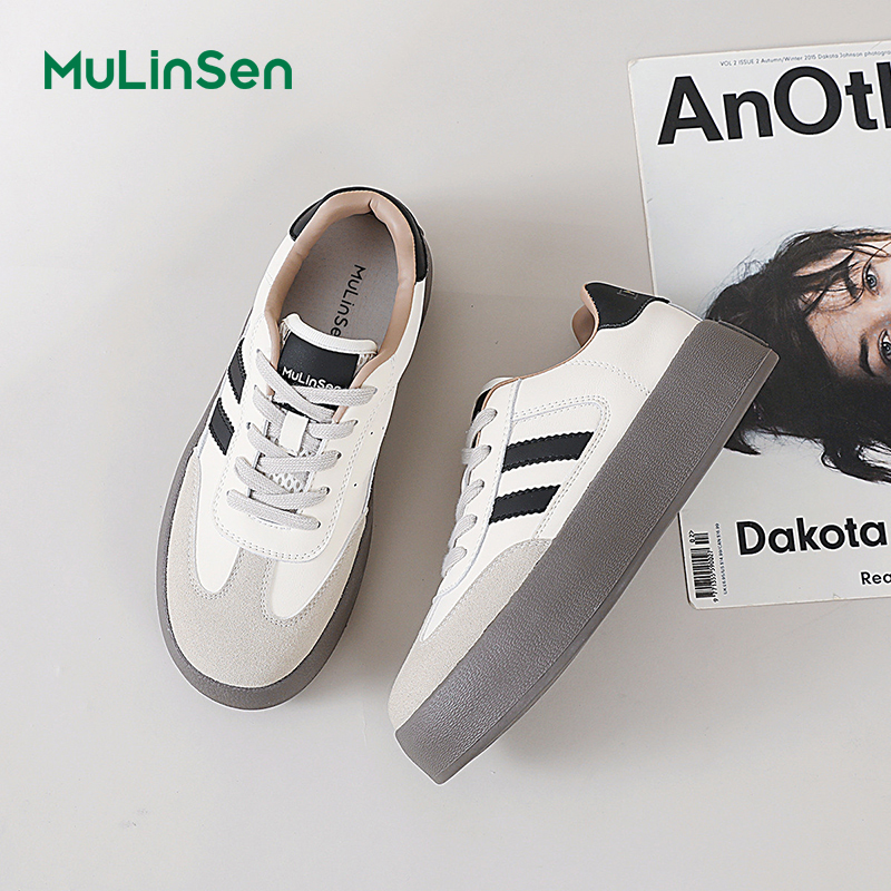 Mulinsen white shoes women's 2025 spring and autumn new retro thick-soled German training shoes all-match casual sneakers ins trend