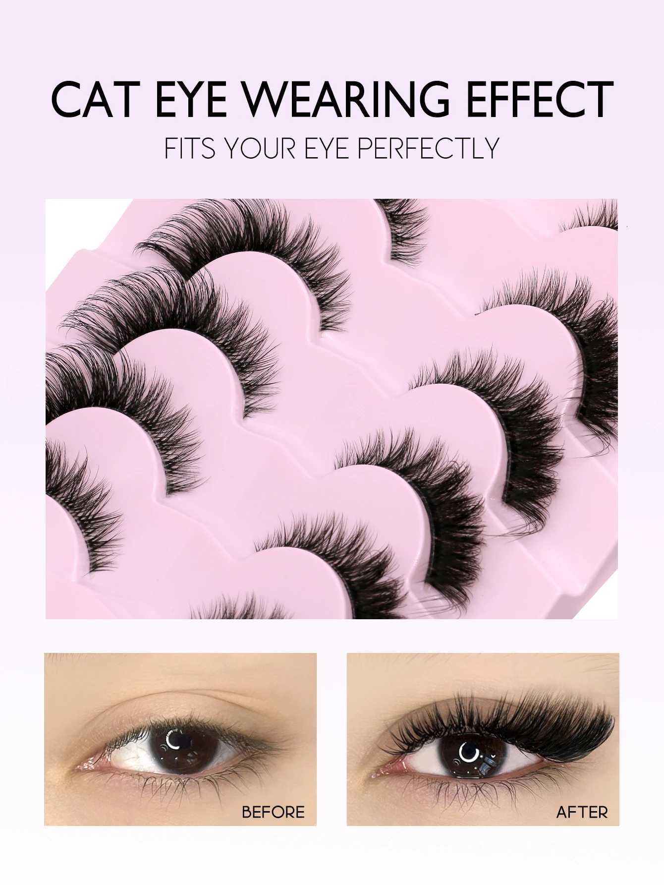 Groinneya Cat Eye Lashes Natural Long Clear Band Lashes Winged End Eye Elongated Eyelashes Faux Mink Eyelashes Makeup Z250731
