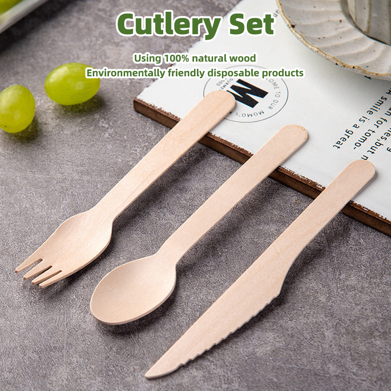 Disposable Wooden Dinnerware Set for Parties & Travel natural wood Eco-friendly