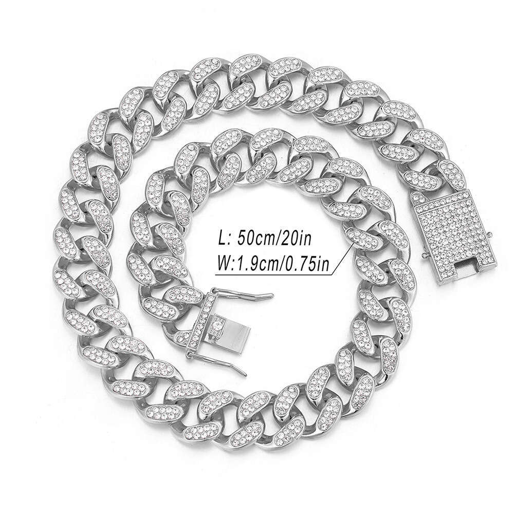 19mm Dia-Encrusted Chain Hip-Hop Exaggerated Personality Trendy Cuban Necklace