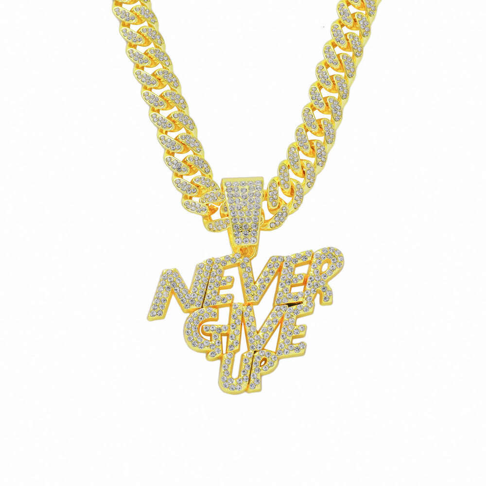 New Anime Casual Letter Design NEVERGIVEUP Rhinestone Hip-Hop Style Necklace
