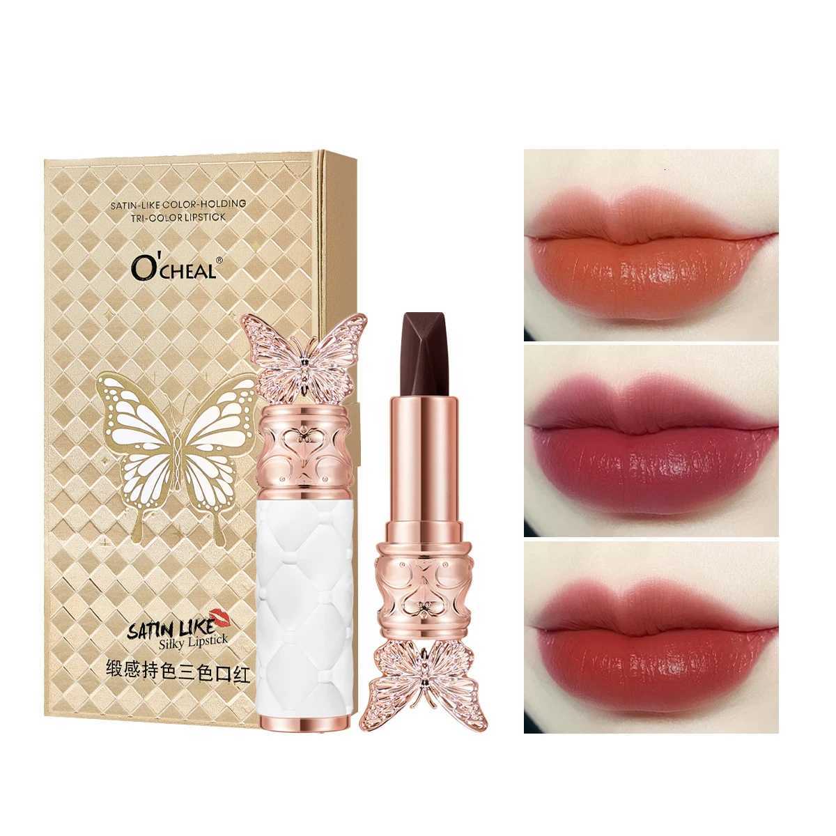001 Satin-Like Color-Holding Tri-Color Lipstick Waterproof Long Lasting Liquid Lipstick Tint Moisturizing Tear Off Lip Stain G250729