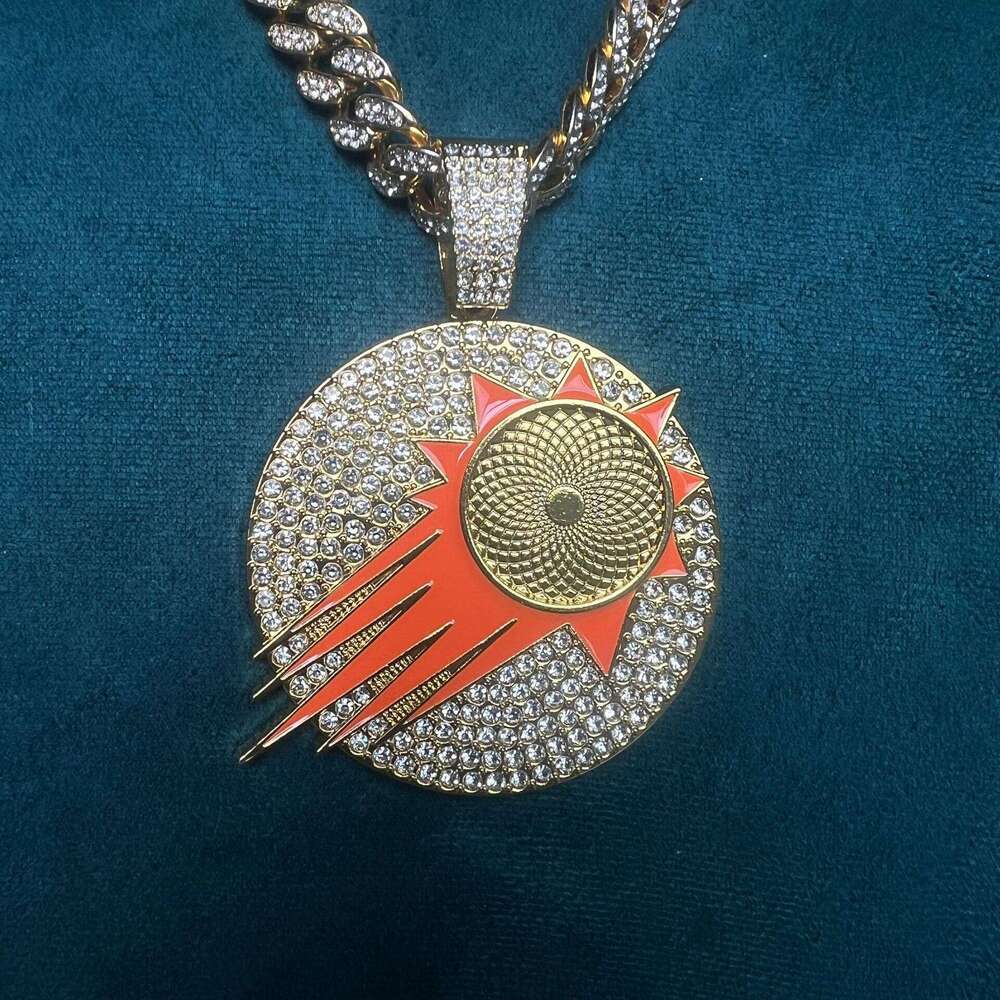 Full Dia Oil Drop Round Pendant Fashion Creative Alloy Cuban Chain Hip Hop Trendy Jewelry Necklace